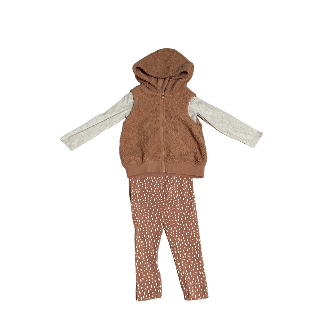 Animal Print Brown Hooded Vest, Shirt and Leggings Set Size 3T